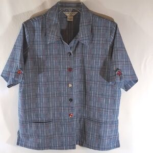 Allison Daley Red White Blue Short Sleeve Shirt Blouse Size 12P